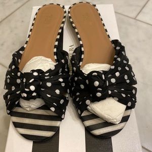 Aquazurra x Racil Black Polkadot Twill Slides 39